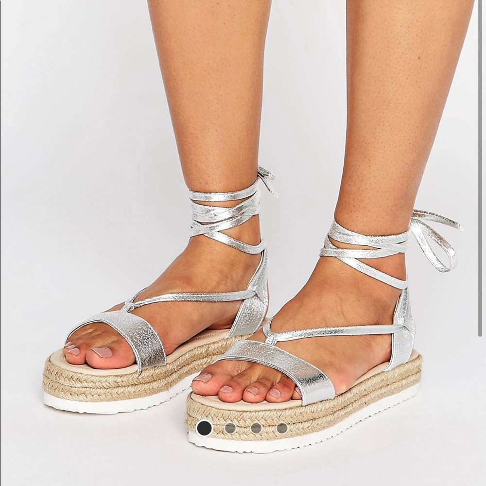 ASOS Tie Leg Espadrilles in silver